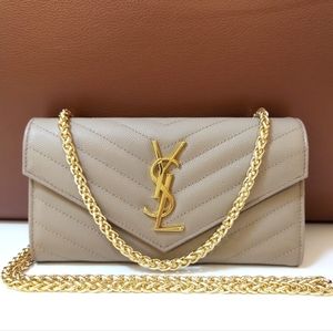 YSL Yves saint Laurent khaki caviar long wallet converted to crossbody